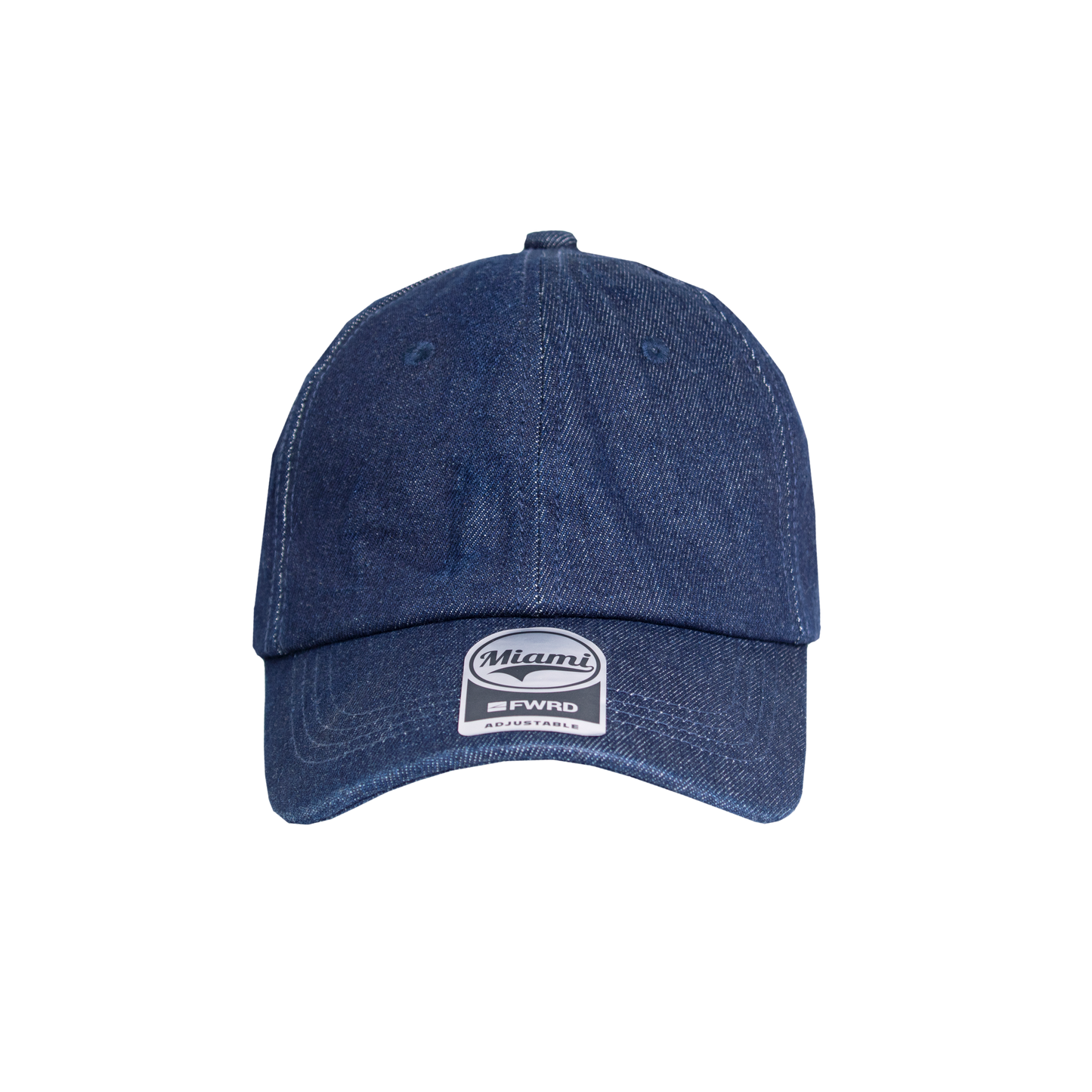 Dark Denim 6 panel peak cap on a transparent background