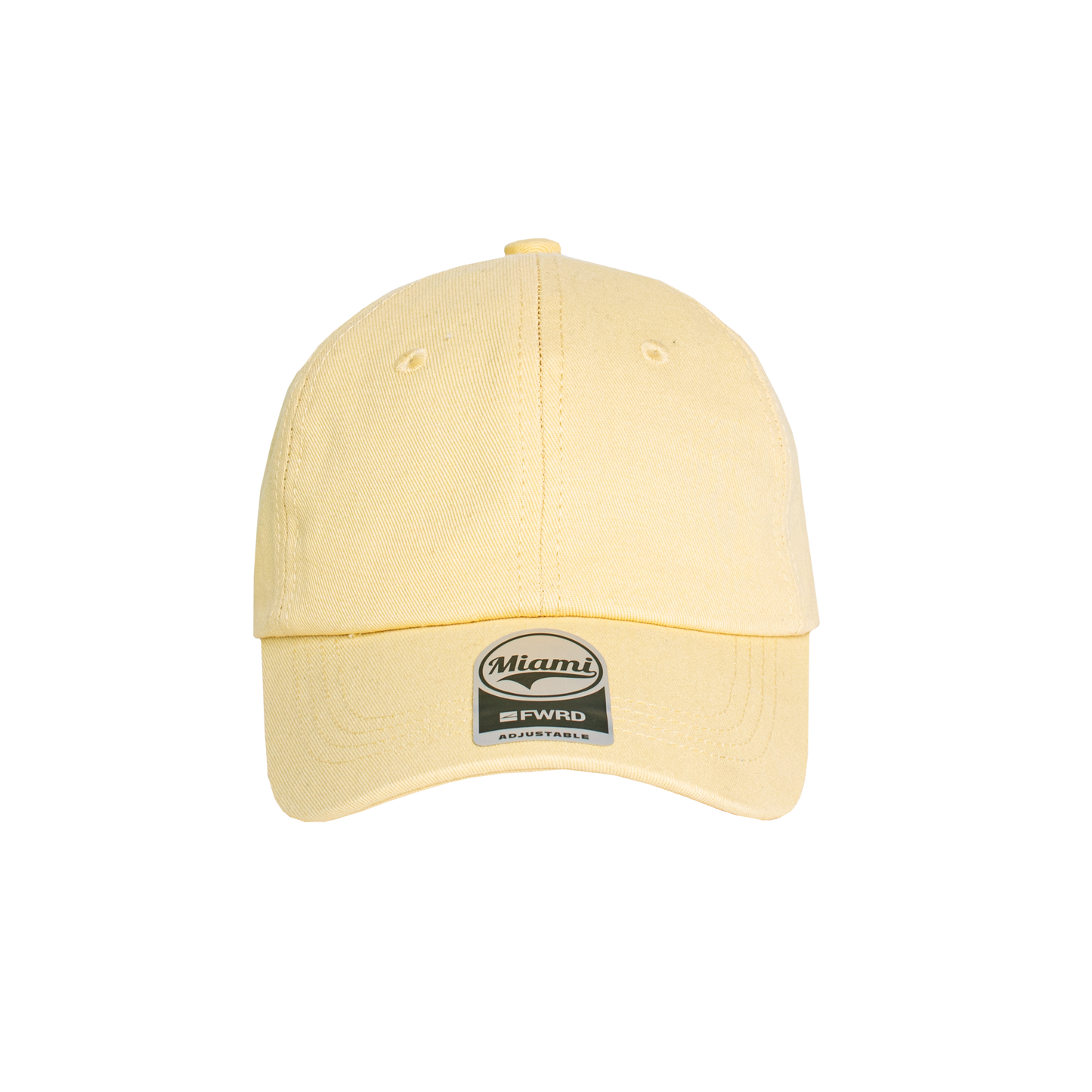 Lemon yellow 6 panel peak cap on a transparent background