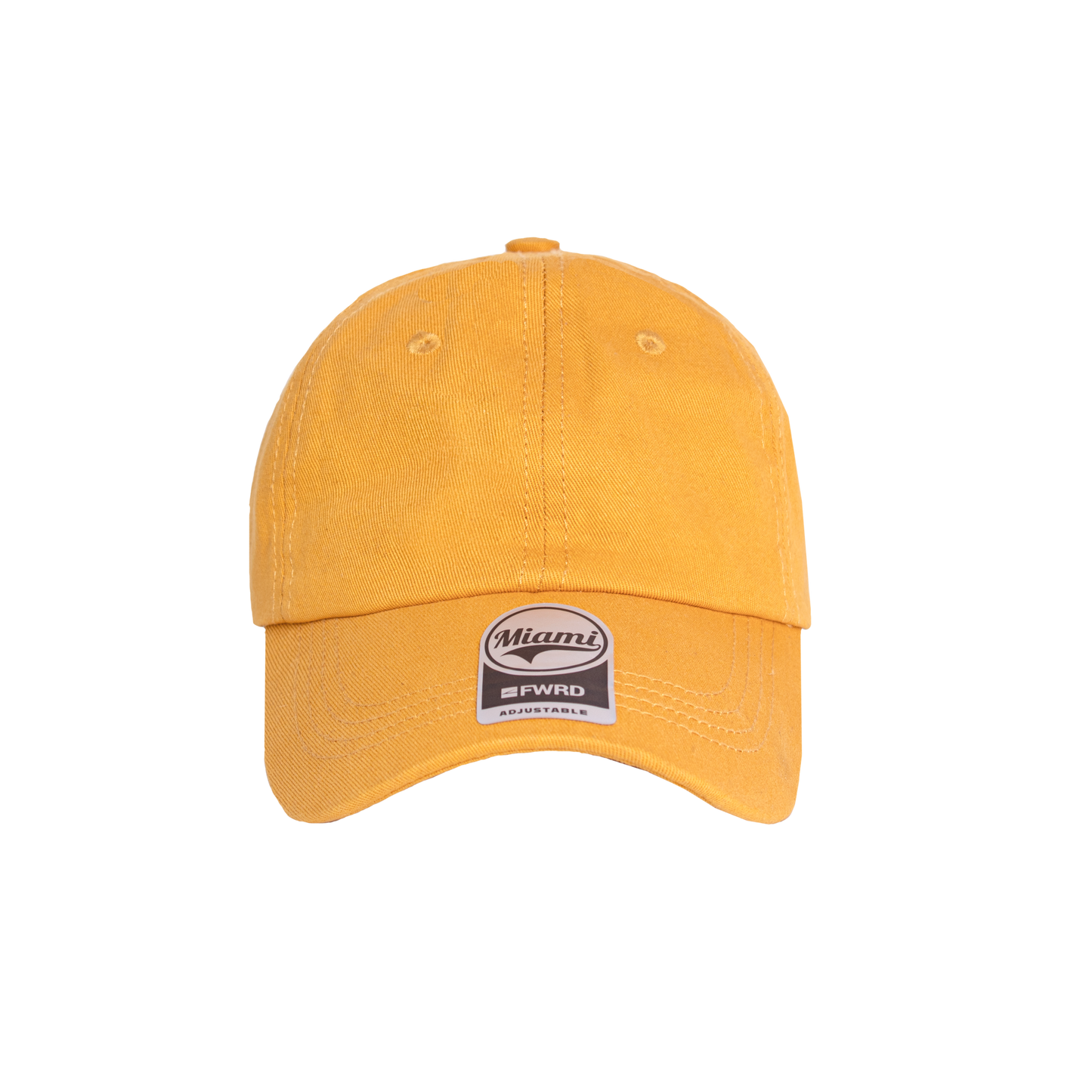 Mustard 6 panel peak cap on a transparent background
