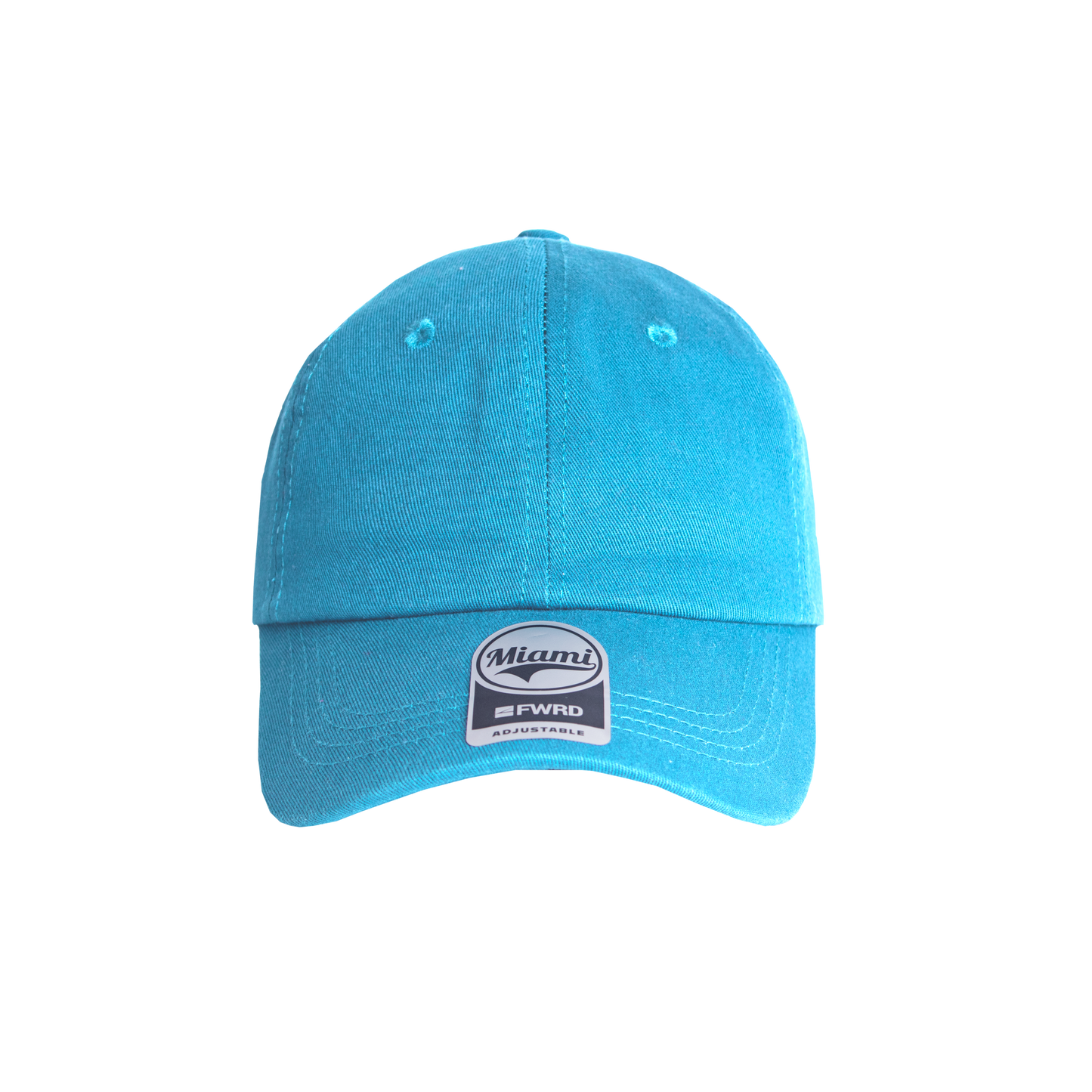 Turquoise 6 panel peak cap on a transparent background