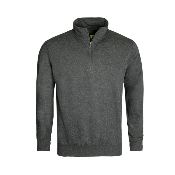 Charcoal Melange long-sleeve sweater with a quarter zip on a transparent background