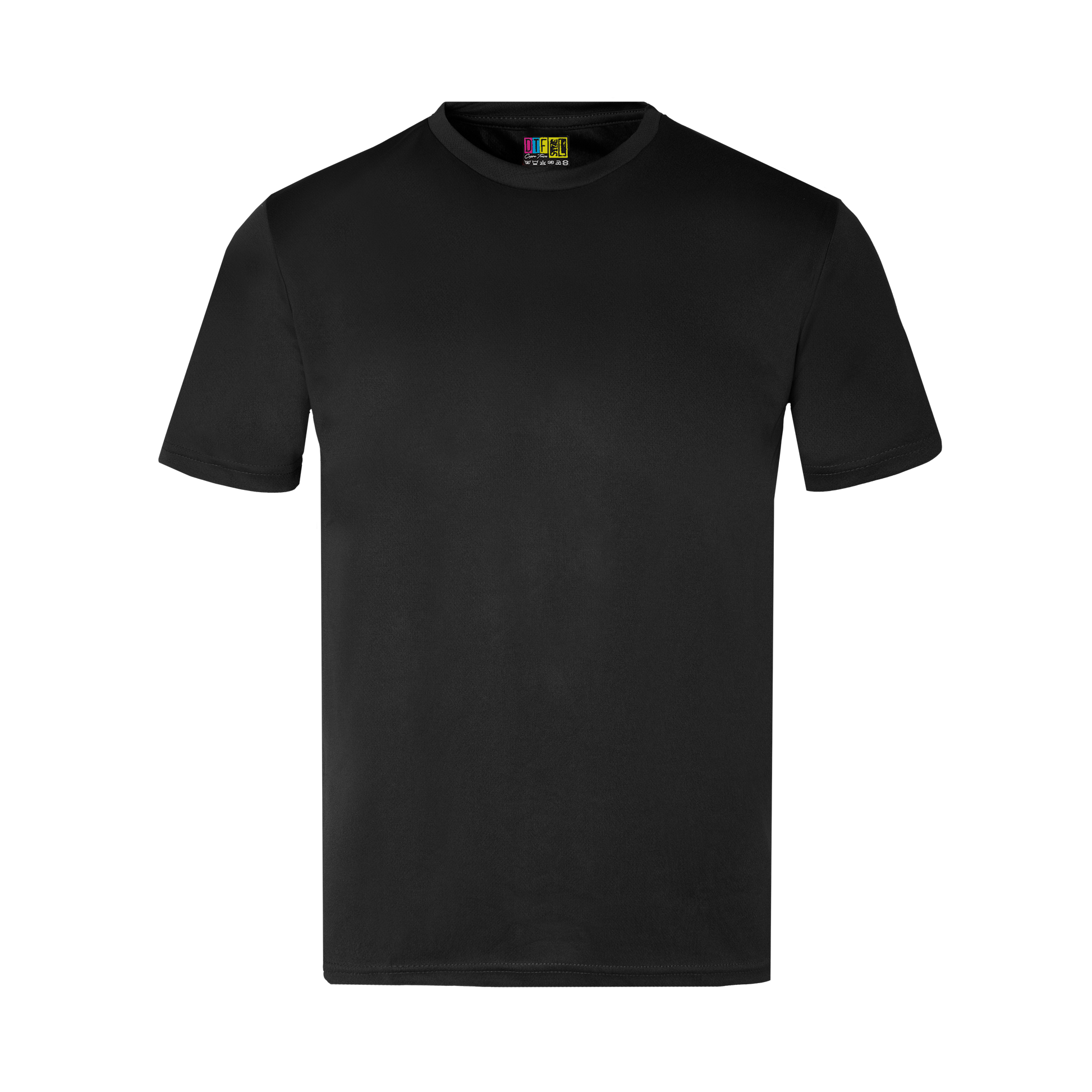 Black activewear t-shirt on a transparent background