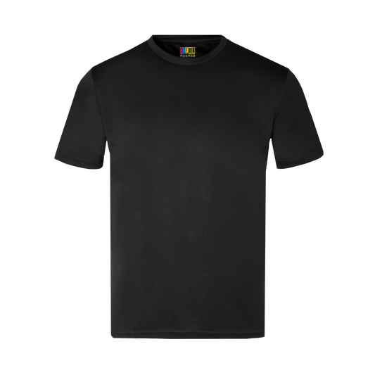 Black activewear t-shirt on a transparent background
