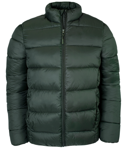 Olive puffer jacket on a transparent background