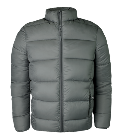 Grey puffer jacket on a transparent background