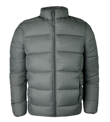 Grey puffer jacket on a transparent background