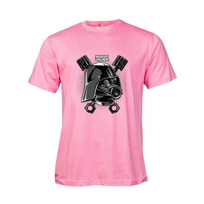 Pink t-shirt with a Car theme Darth Vader like graphic and "Boost Vader" text on a white background