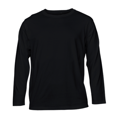 Black kids long-sleeve T shirt on a transparent background