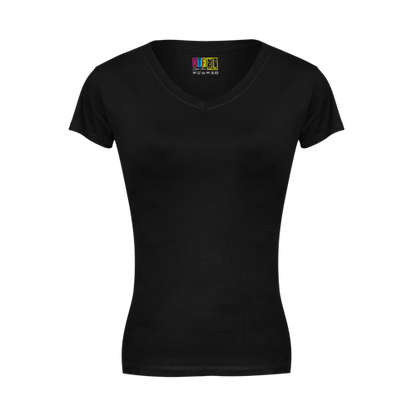Black ladies v-neck t-shirt  on a transparent  background