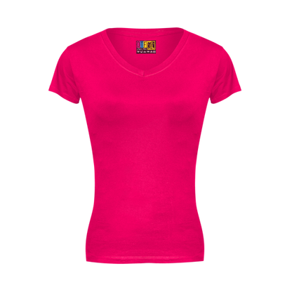 Fuchsia ladies v-neck t-shirt  on a transparent  background