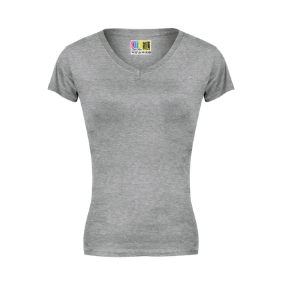 Grey melange ladies v-neck t-shirt  on a transparent  background