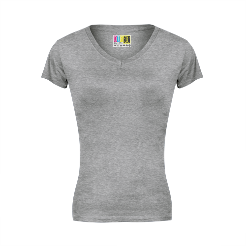 Grey melange ladies v-neck t-shirt  on a transparent  background