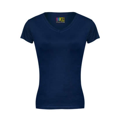 Navy blue ladies v-neck t-shirt  on a transparent  background