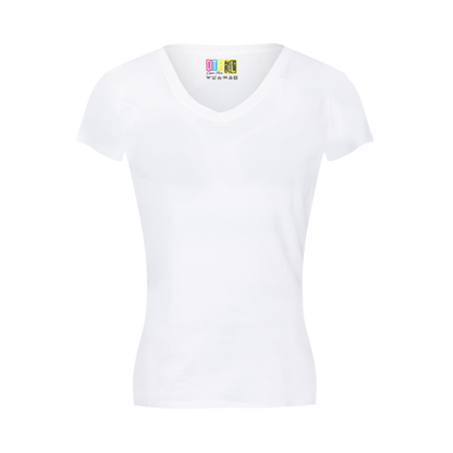 White ladies v-neck t-shirt  on a transparent  background