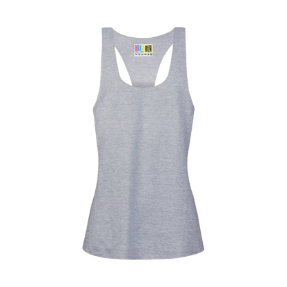 Grey melange ladies racerback tank top on a transparent  background