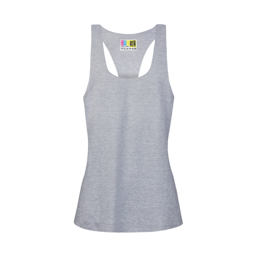 Grey melange ladies racerback tank top on a transparent  background