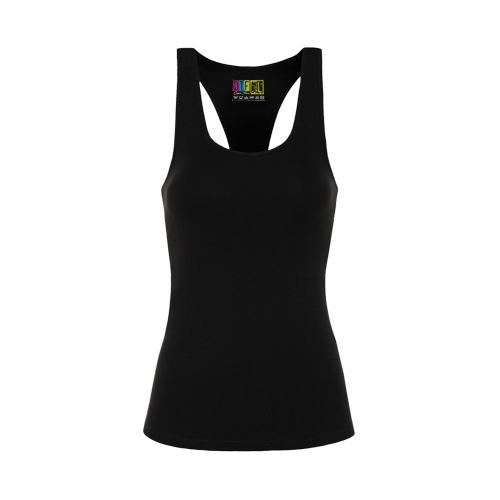 Black ladies racerback tank top on a transparent  background