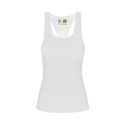 White ladies racerback tank top on a transparent  background