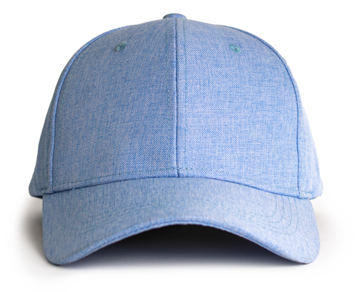 Light blue linen baseball style cap on a white background
