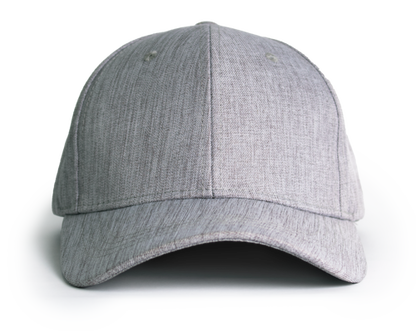 Grey linen baseball style cap on a white background