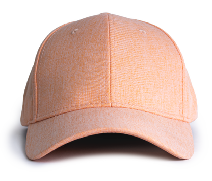 Orange linen baseball style cap on a white background