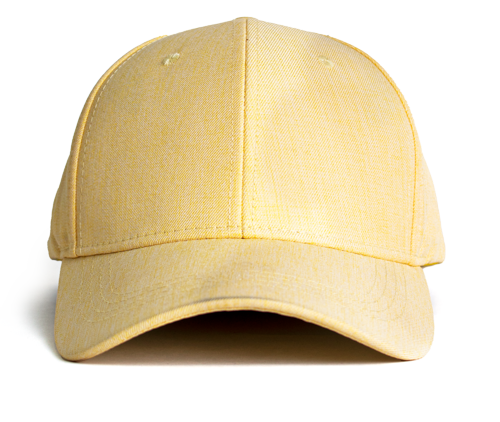 Yellow linen baseball style cap on a white background