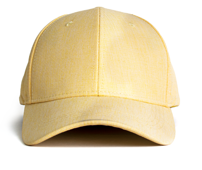 Yellow linen baseball style cap on a white background