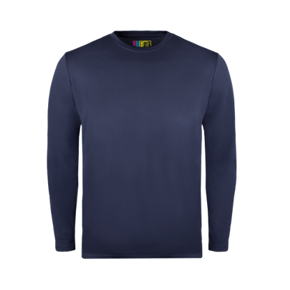 Navy long-sleeve T shirt on a transparent background