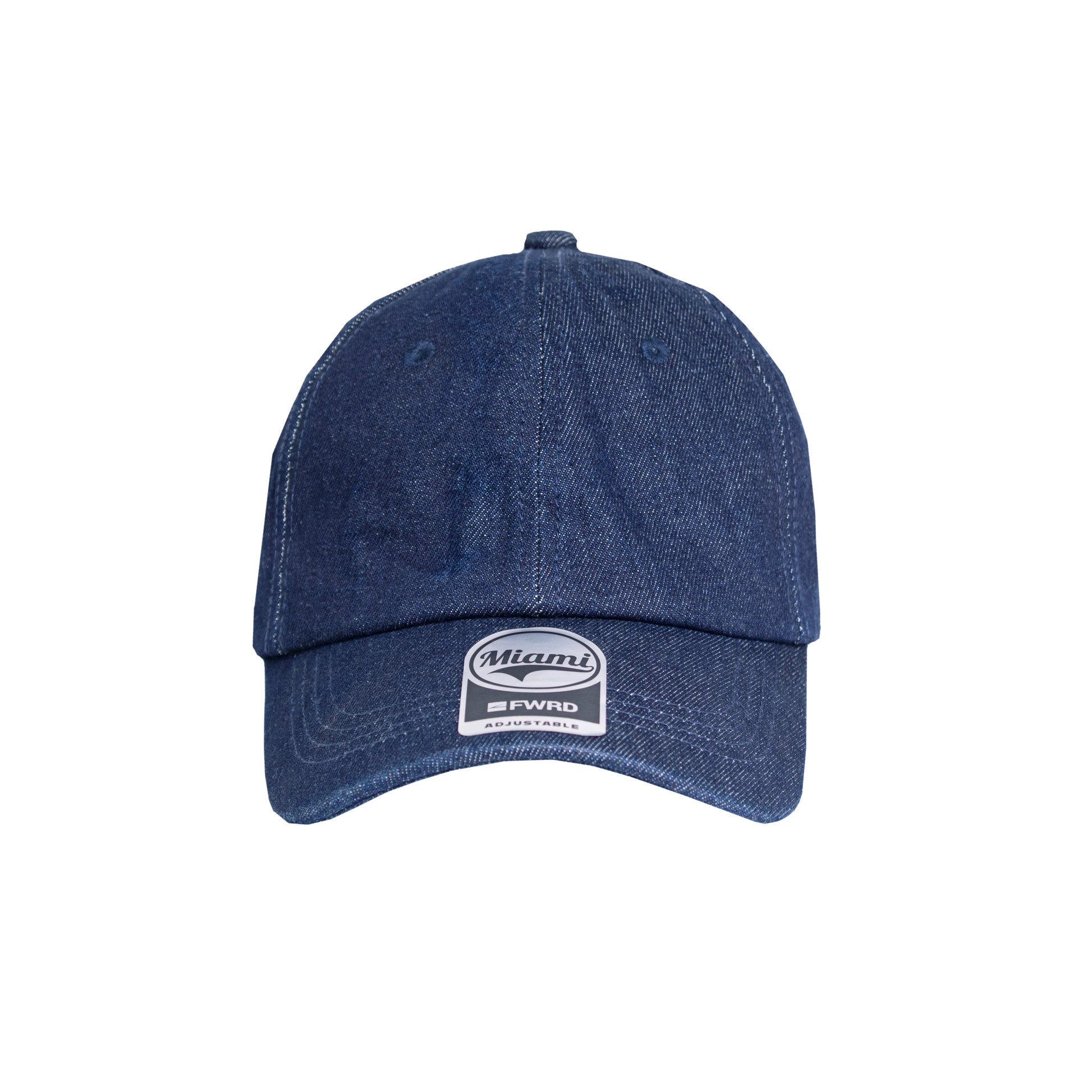 Dark Denim 6 panel peak cap on a transparent background
