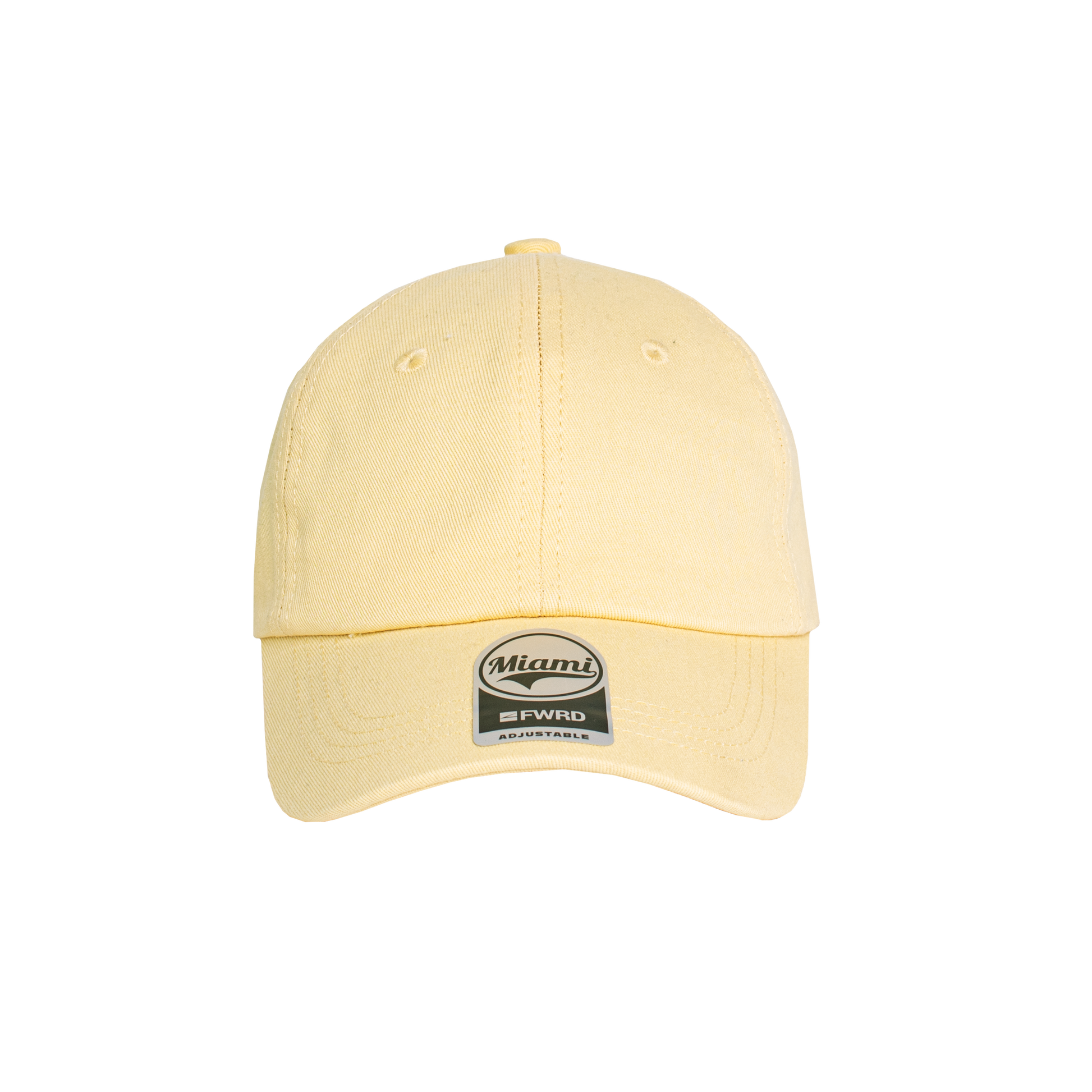 Lemon yellow 6 panel peak cap on a transparent background