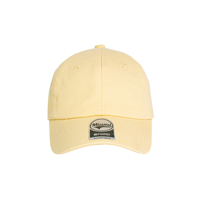 Lemon yellow 6 panel peak cap on a transparent background