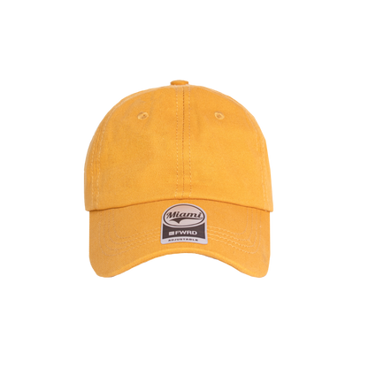Mustard 6 panel peak cap on a transparent background