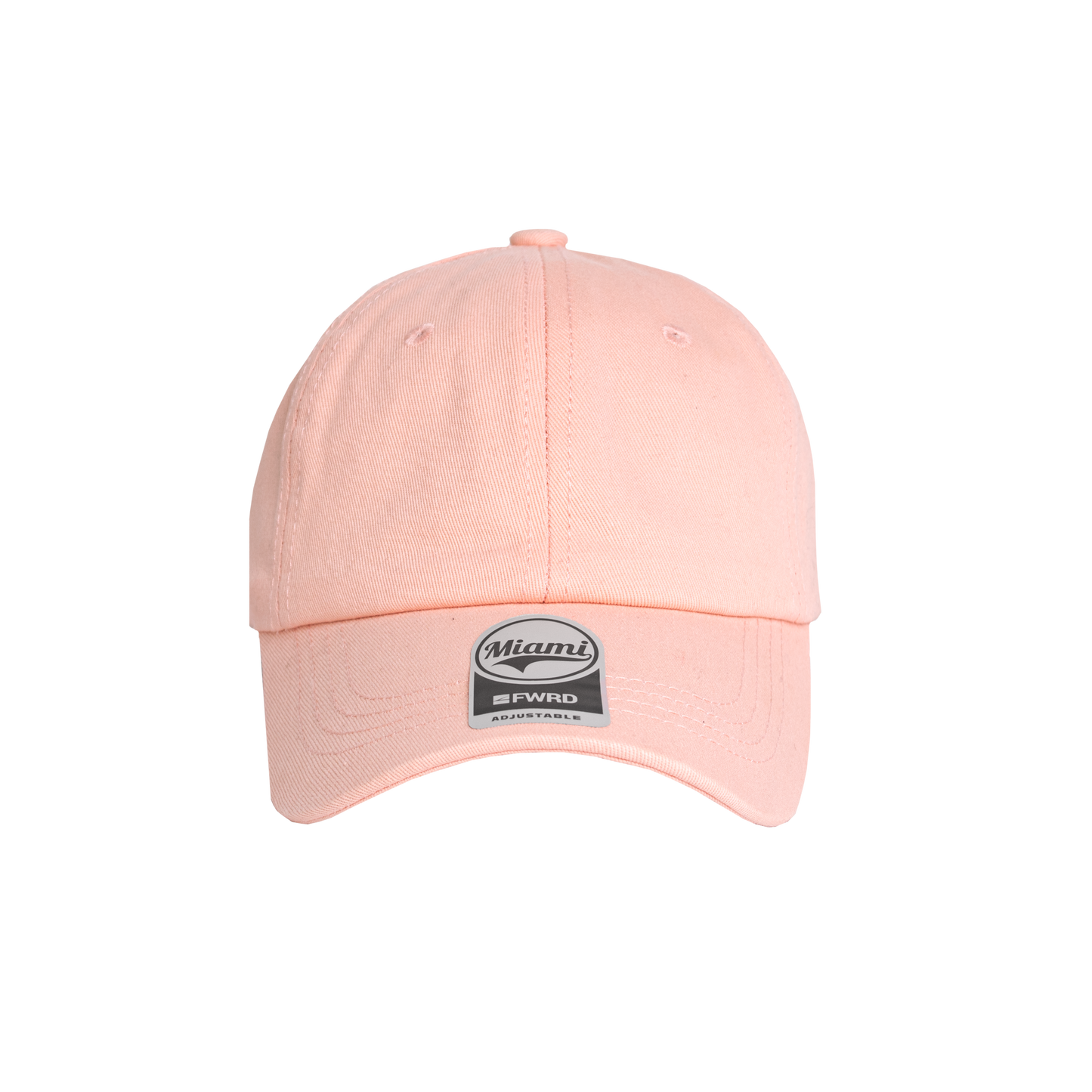 Peach 6 panel peak cap on a transparent background