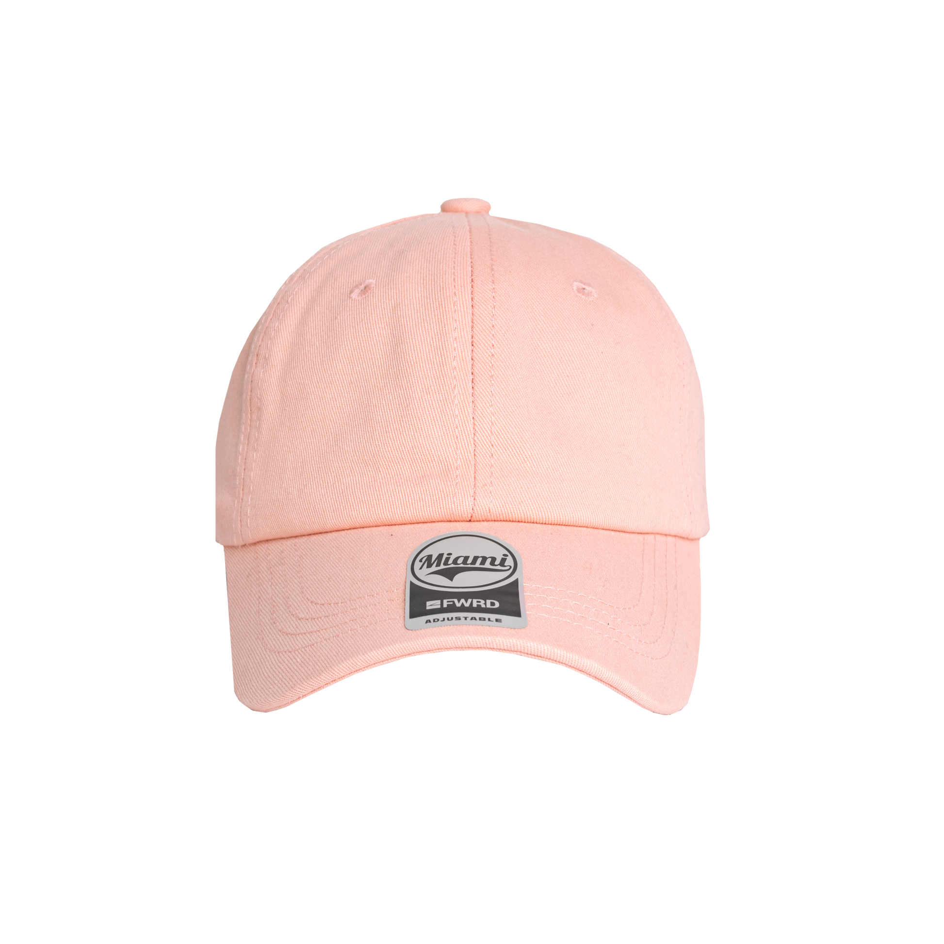 Peach 6 panel peak cap on a transparent background