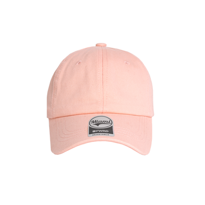 Peach 6 panel peak cap on a transparent background