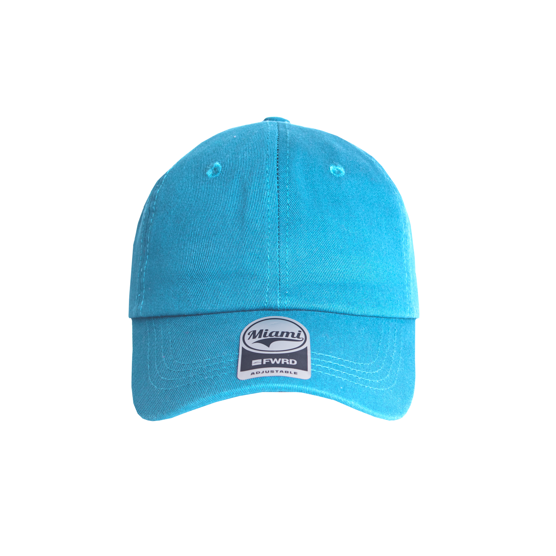 Turquoise 6 panel peak cap on a transparent background