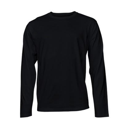 Black long-sleeve T-shirt on a transparent background