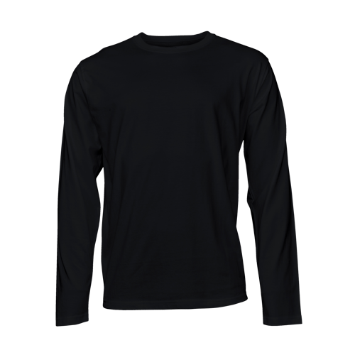 Black long-sleeve T-shirt on a transparent background