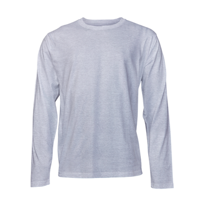 Plain grey melange long-sleeve T-shirt on a transparent background