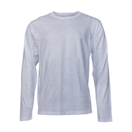 Plain grey melange long-sleeve T-shirt on a transparent background