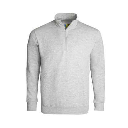 Grey Melange long-sleeve sweater with a quarter zip on a transparent background