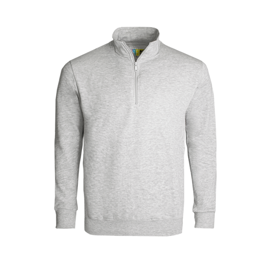 Grey Melange long-sleeve sweater with a quarter zip on a transparent background