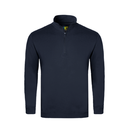 Navy long-sleeve sweater with a quarter zip on a transparent background
